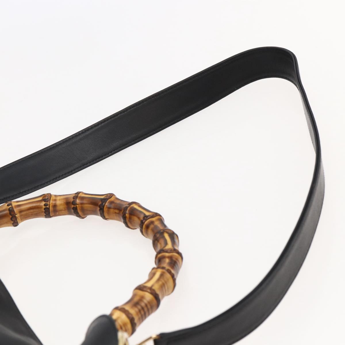 GUCCI Bamboo Hand Bag Leather 2way Black Gold 001 1577 8270 Auth gh768