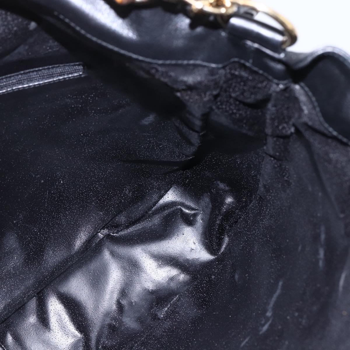 GUCCI Bamboo Hand Bag Leather 2way Black Gold 001 1577 8270 Auth gh768