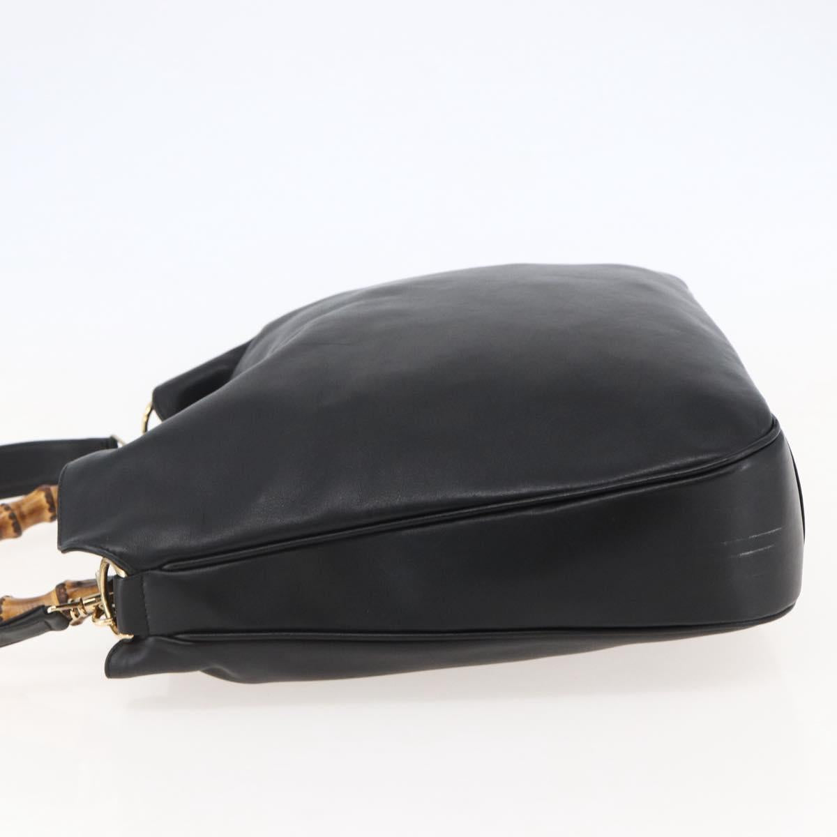 GUCCI Bamboo Hand Bag Leather 2way Black Gold 001 1577 8270 Auth gh768