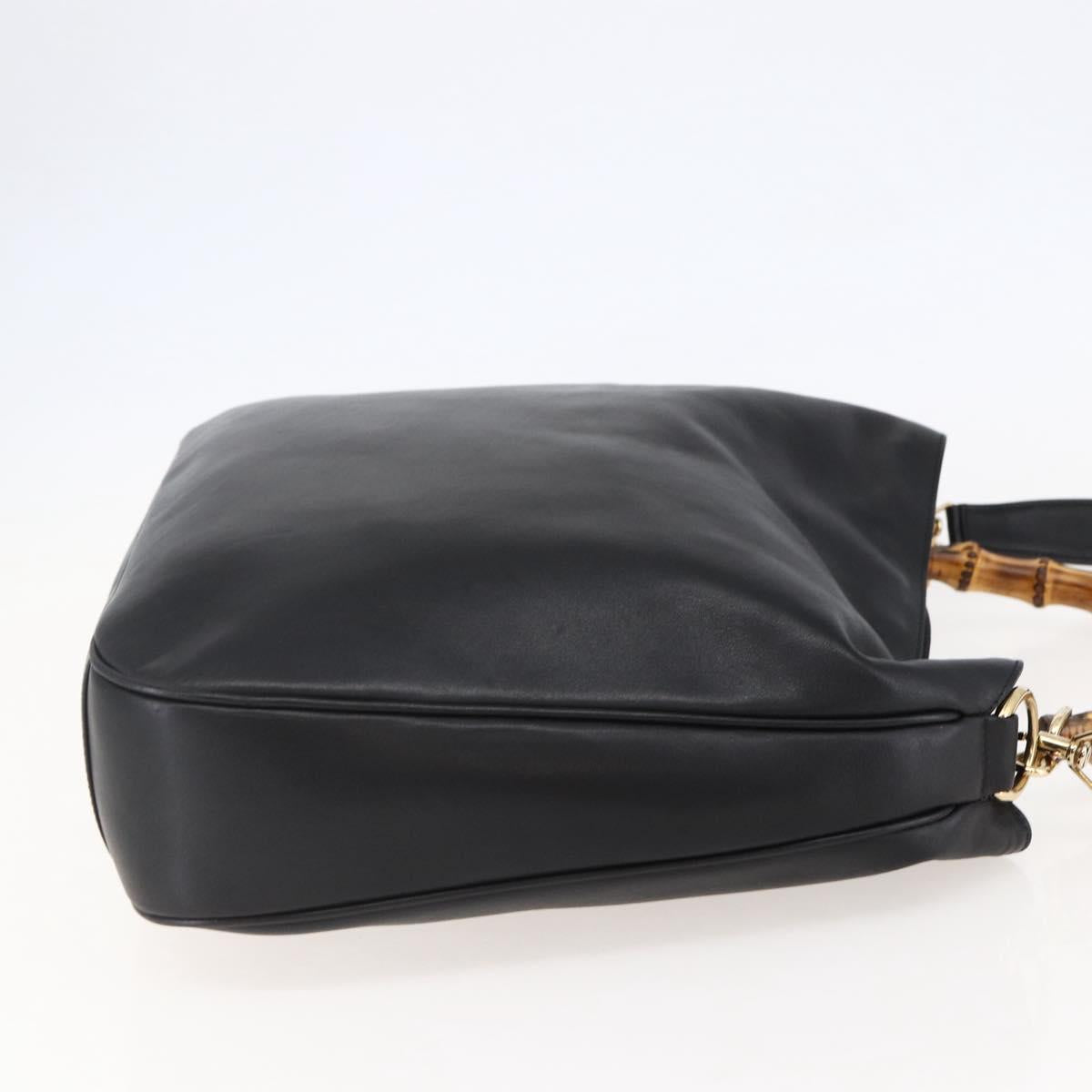 GUCCI Bamboo Hand Bag Leather 2way Black Gold 001 1577 8270 Auth gh768