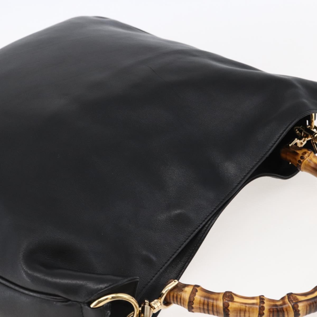 GUCCI Bamboo Hand Bag Leather 2way Black Gold 001 1577 8270 Auth gh768