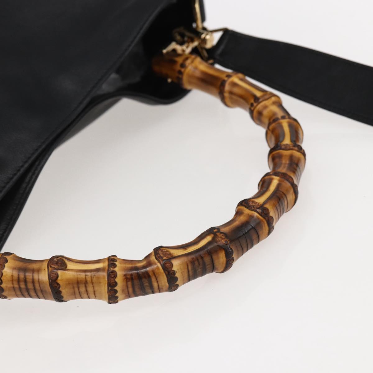 GUCCI Bamboo Hand Bag Leather 2way Black Gold 001 1577 8270 Auth gh768