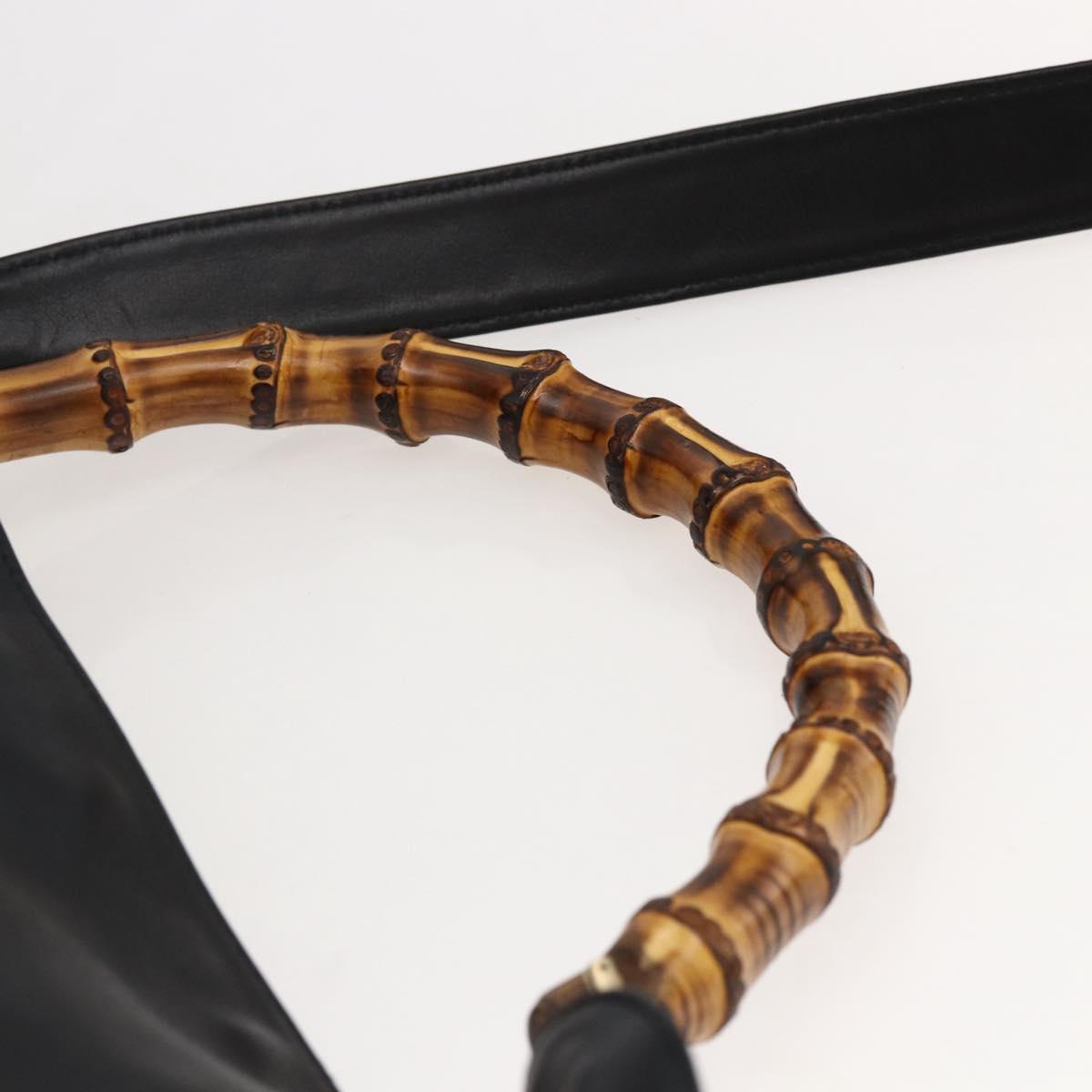 GUCCI Bamboo Hand Bag Leather 2way Black Gold 001 1577 8270 Auth gh768