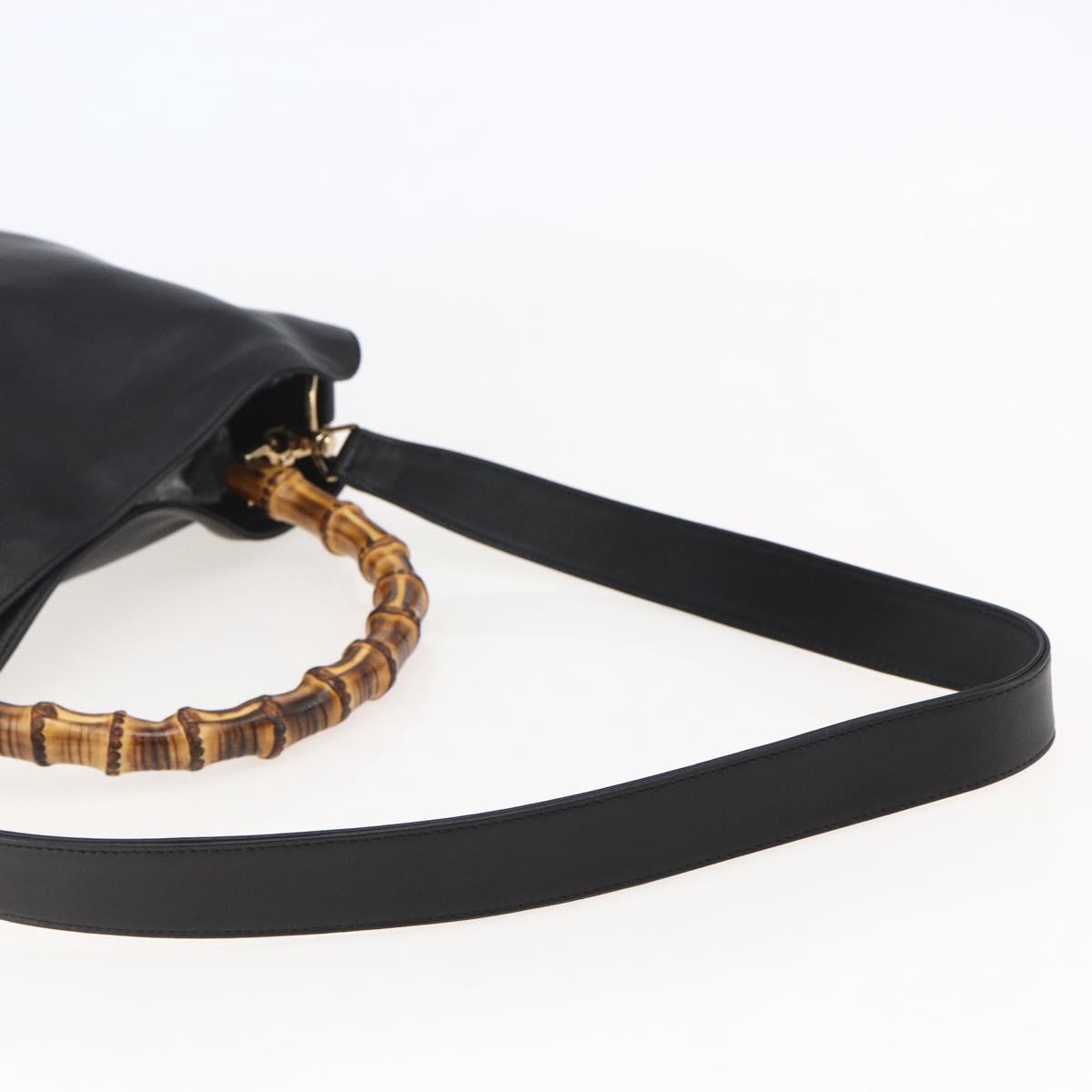 GUCCI Bamboo Hand Bag Leather 2way Black Gold 001 1577 8270 Auth gh768