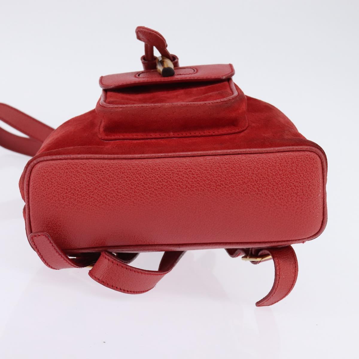 GUCCI Bamboo Backpack Suede Leather Red Gold 003 8030 Auth gh770