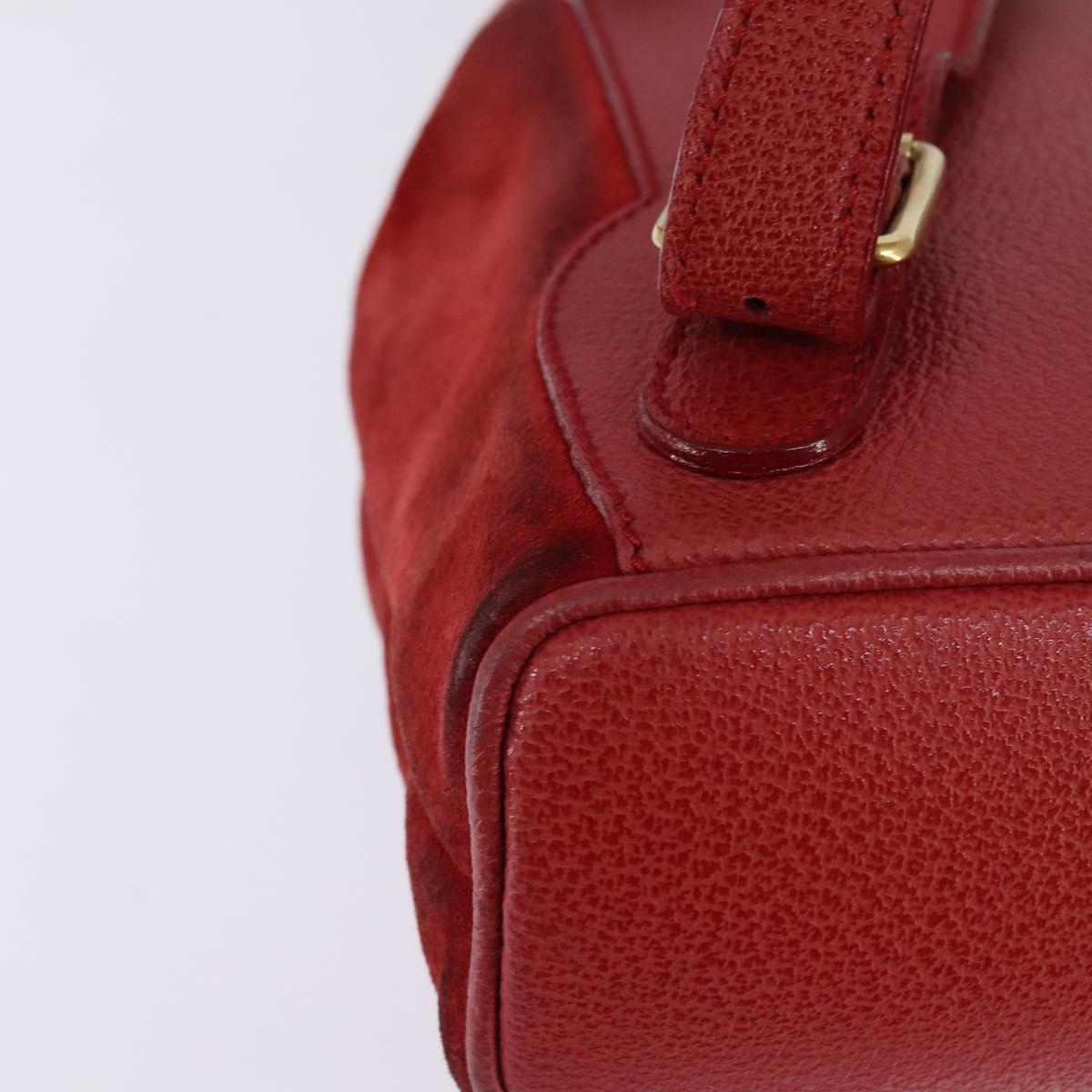 GUCCI Bamboo Backpack Suede Leather Red Gold 003 8030 Auth gh770