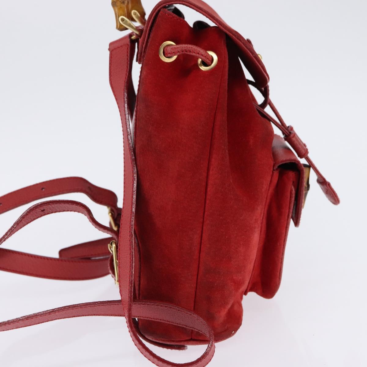 GUCCI Bamboo Backpack Suede Leather Red Gold 003 8030 Auth gh770