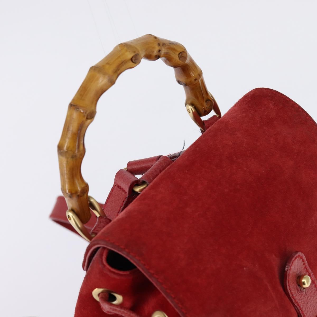 GUCCI Bamboo Backpack Suede Leather Red Gold 003 8030 Auth gh770