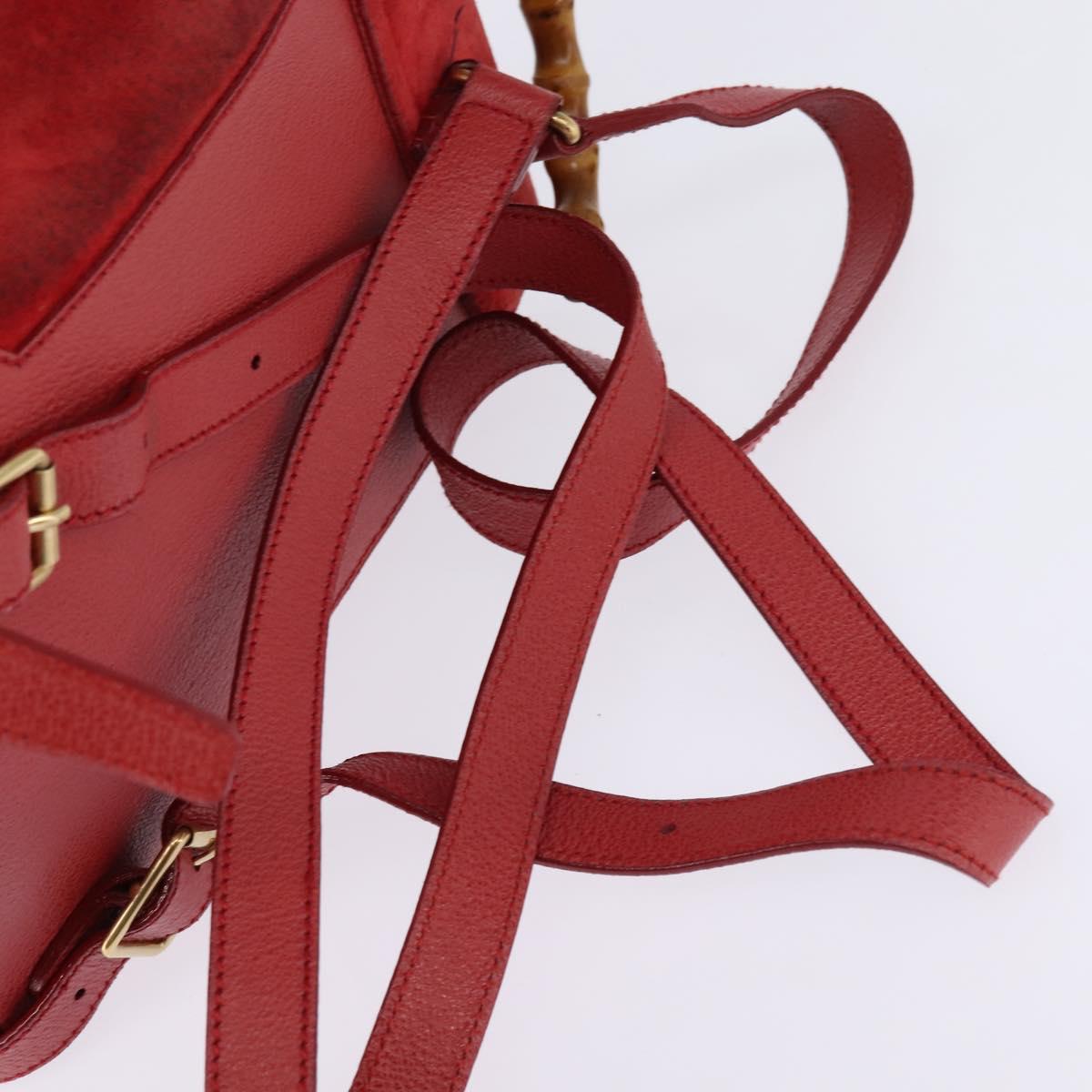 GUCCI Bamboo Backpack Suede Leather Red Gold 003 8030 Auth gh770