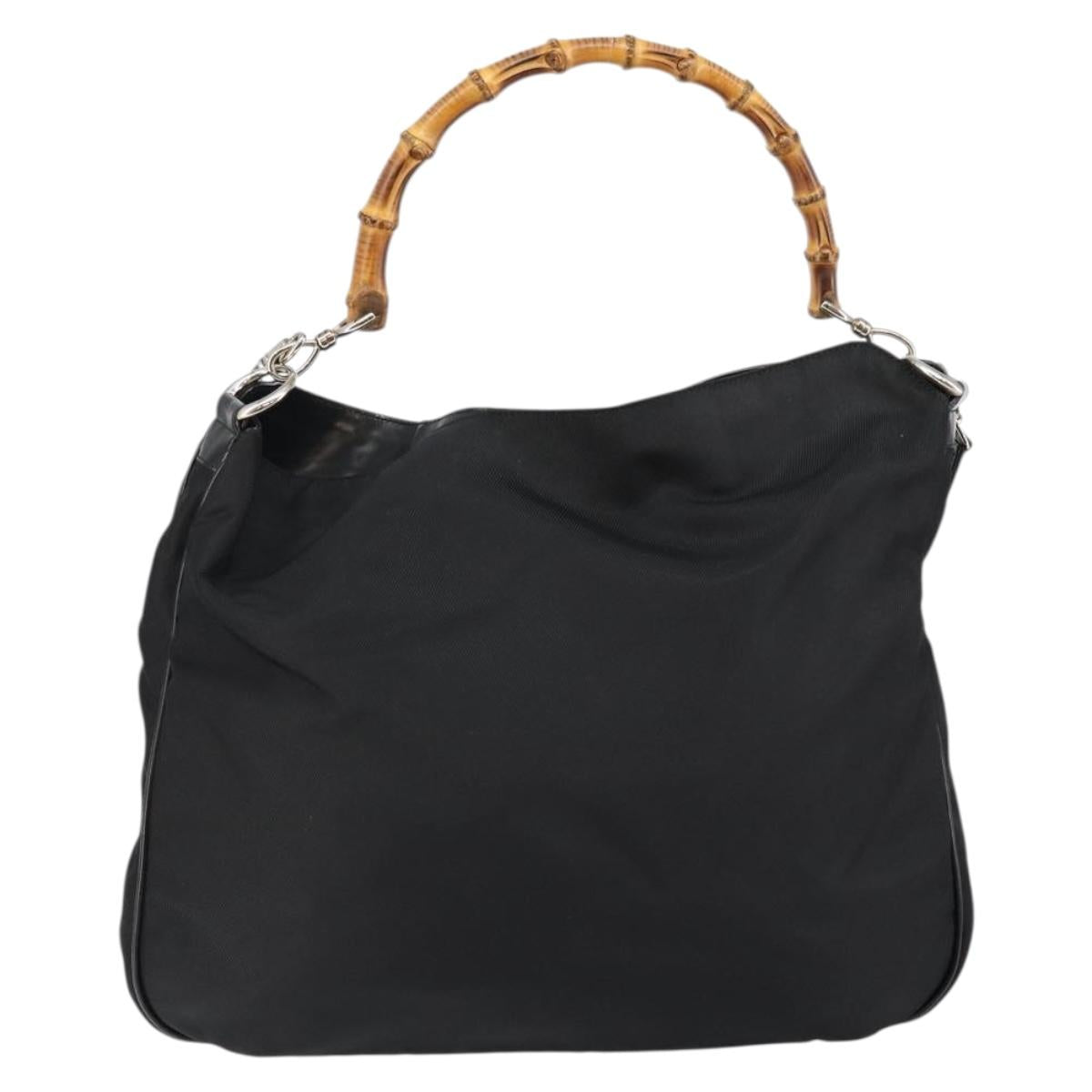 GUCCI Bamboo Hand Bag Nylon 2way Black Silver 001 2404 1577 Auth gh771