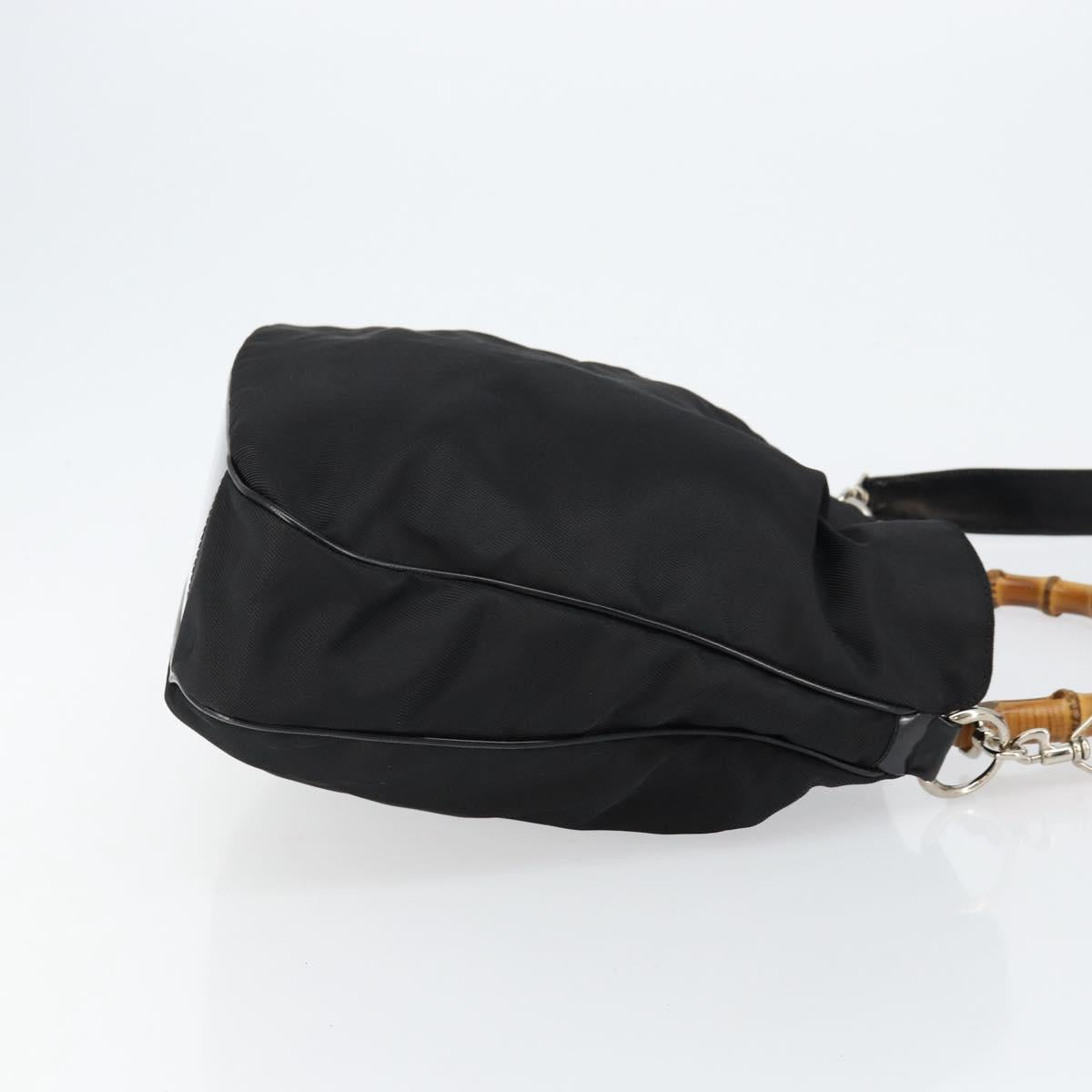 GUCCI Bamboo Hand Bag Nylon 2way Black Silver 001 2404 1577 Auth gh771