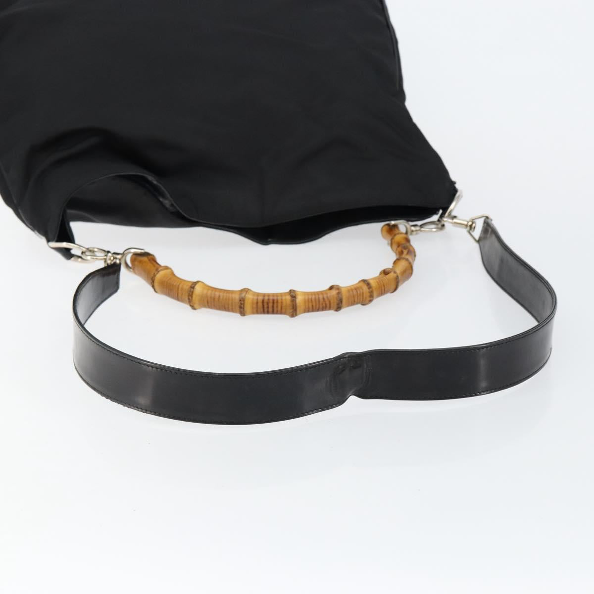 GUCCI Bamboo Hand Bag Nylon 2way Black Silver 001 2404 1577 Auth gh771