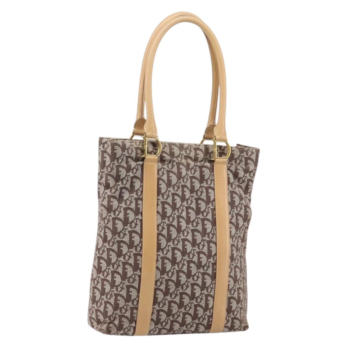 Christian Dior Trotter Canvas Tote Bag Gold Beige Auth gh772A