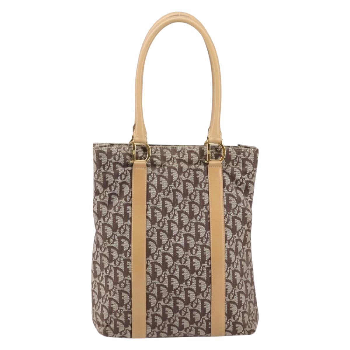 Christian Dior Trotter Canvas Tote Bag Gold Beige Auth gh772
