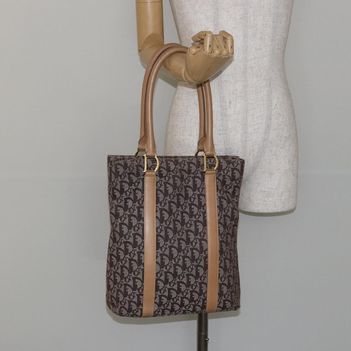 Christian Dior Trotter Canvas Tote Bag Gold Beige Auth gh772