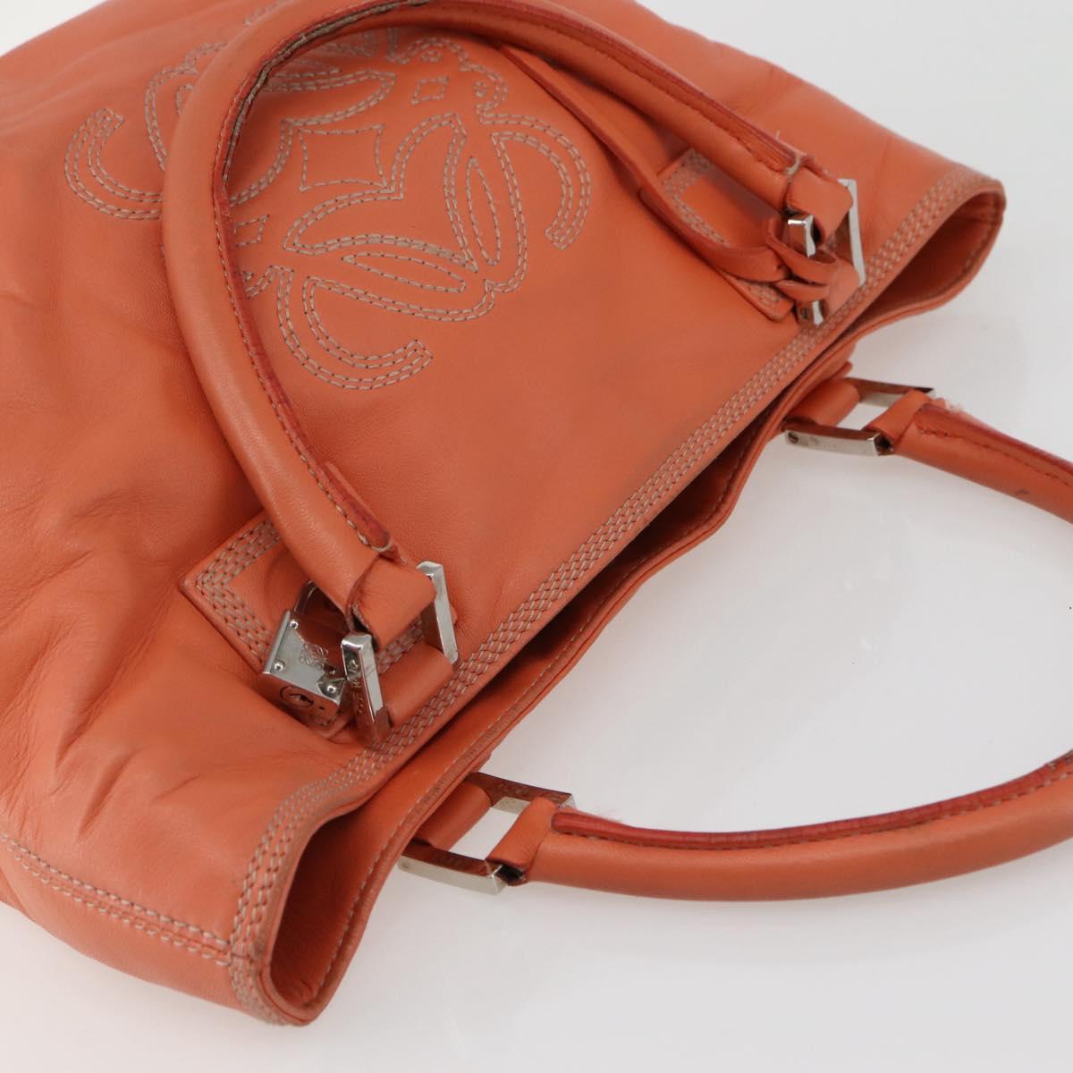 LOEWE Anagram Amazona Justa Hand Bag Leather Orange Silver Auth gh776