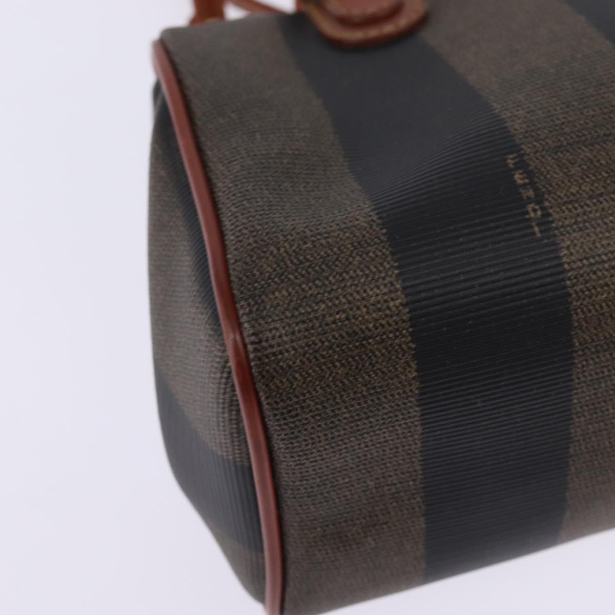 FENDI Pecan Canvas Hand Bag PVC 2way Black Brown Auth gh778