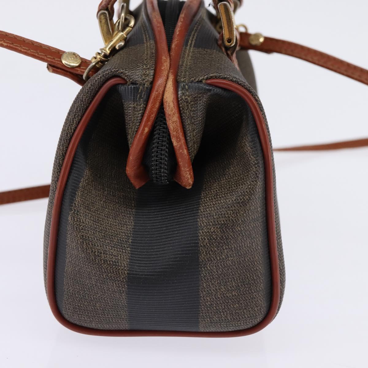 FENDI Pecan Canvas Hand Bag PVC 2way Black Brown Auth gh778