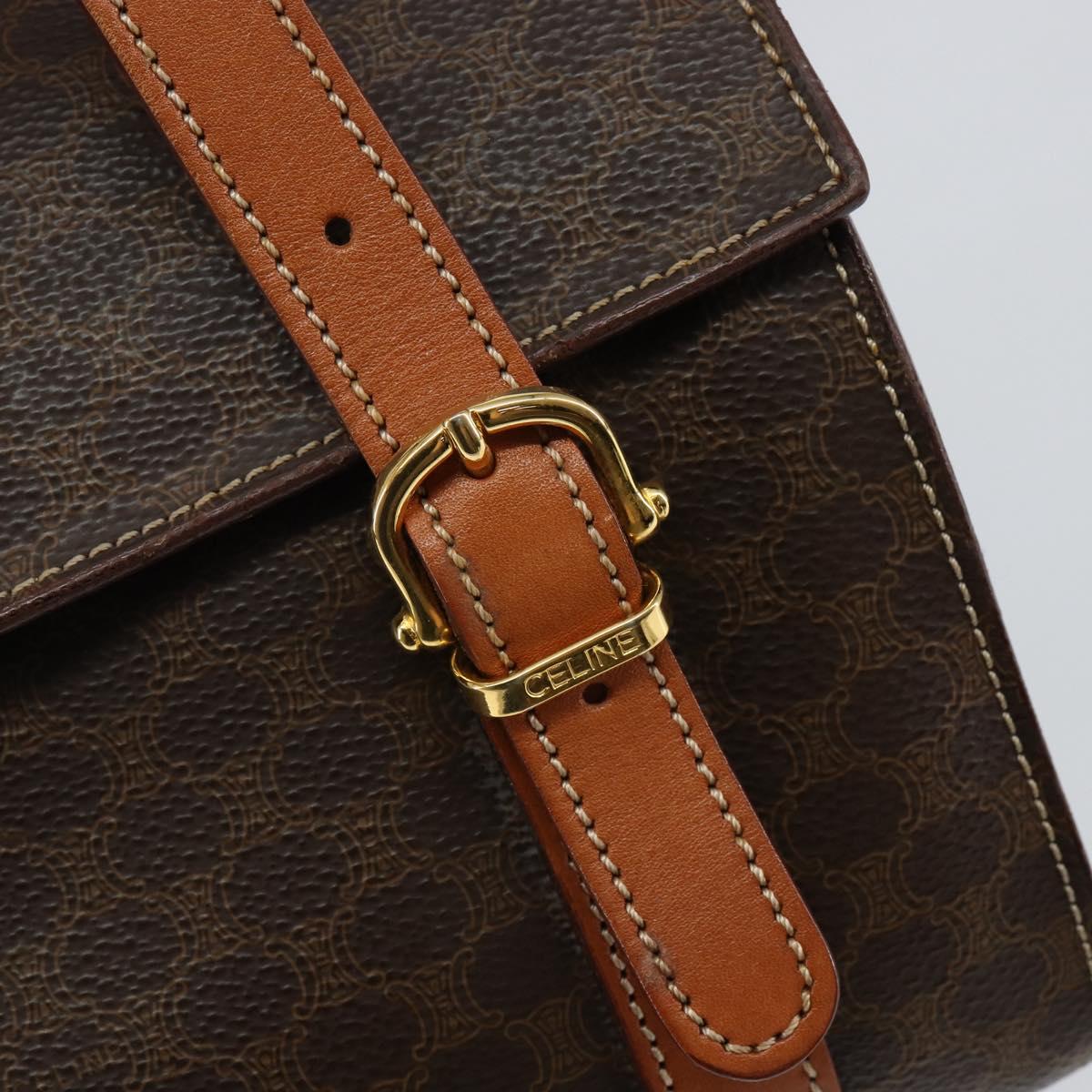 CELINE Macadam Canvas Hand Bag PVC Leather Brown Gold Auth gh783