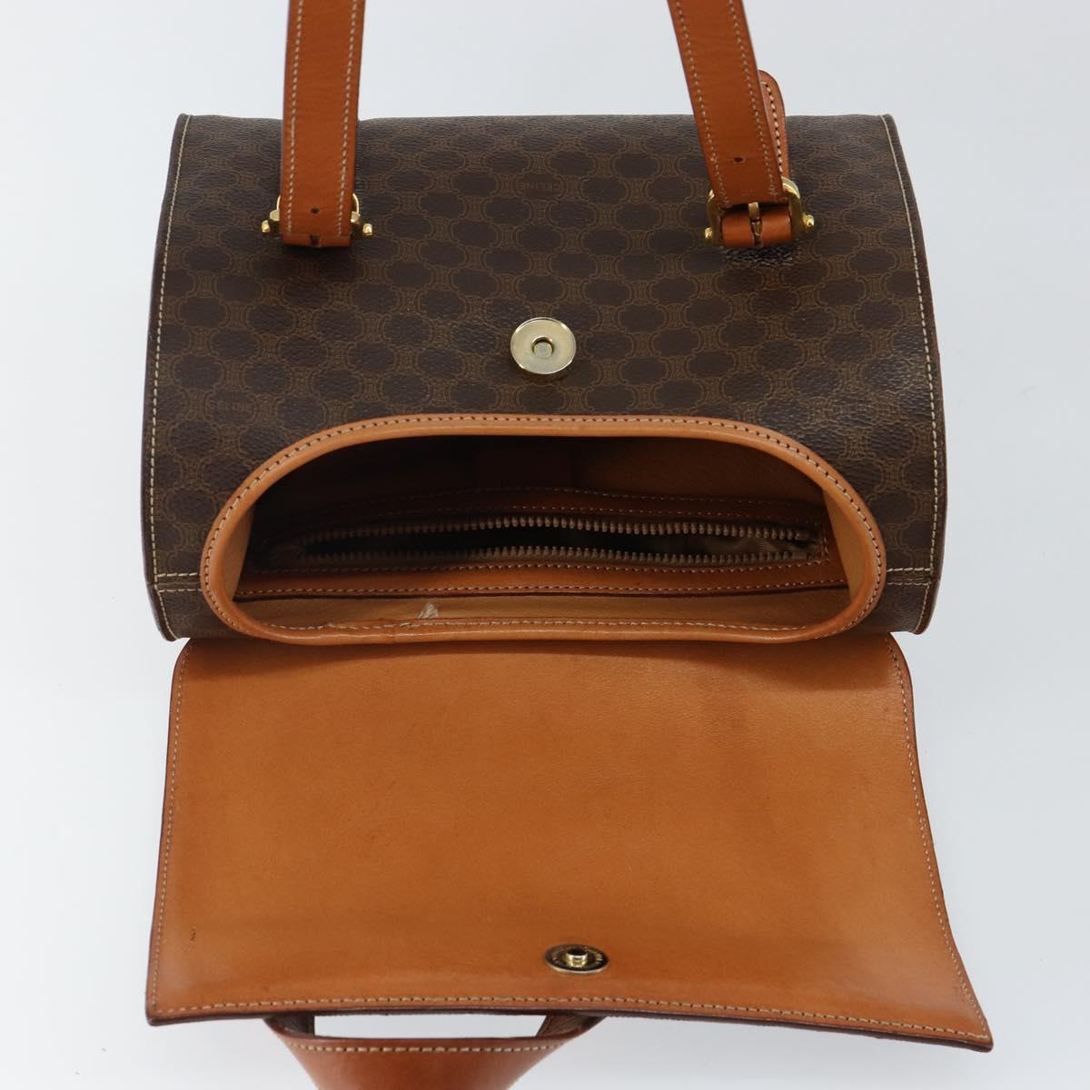 CELINE Macadam Canvas Hand Bag PVC Leather Brown Gold Auth gh783