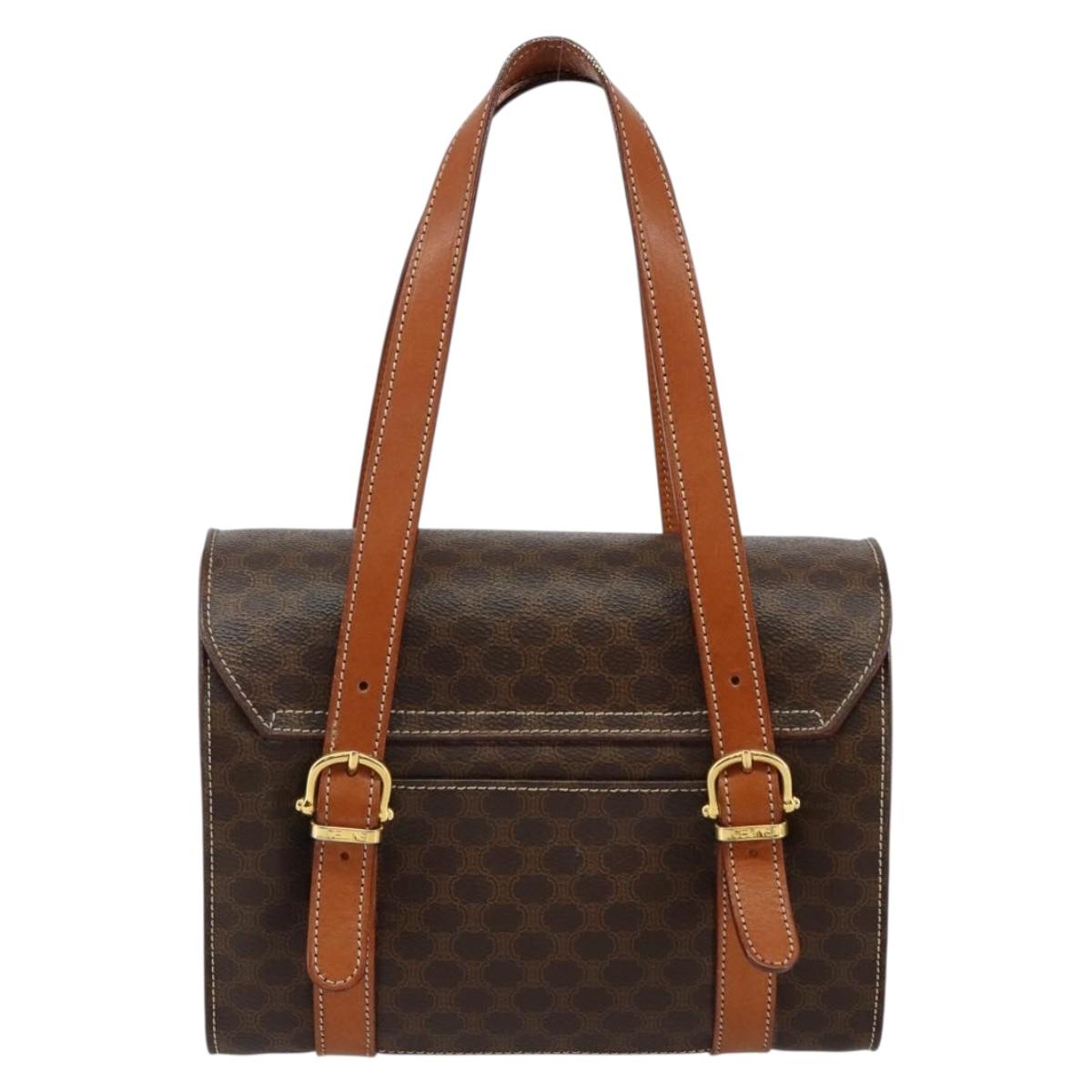 CELINE Macadam Canvas Hand Bag PVC Leather Brown Gold Auth gh783