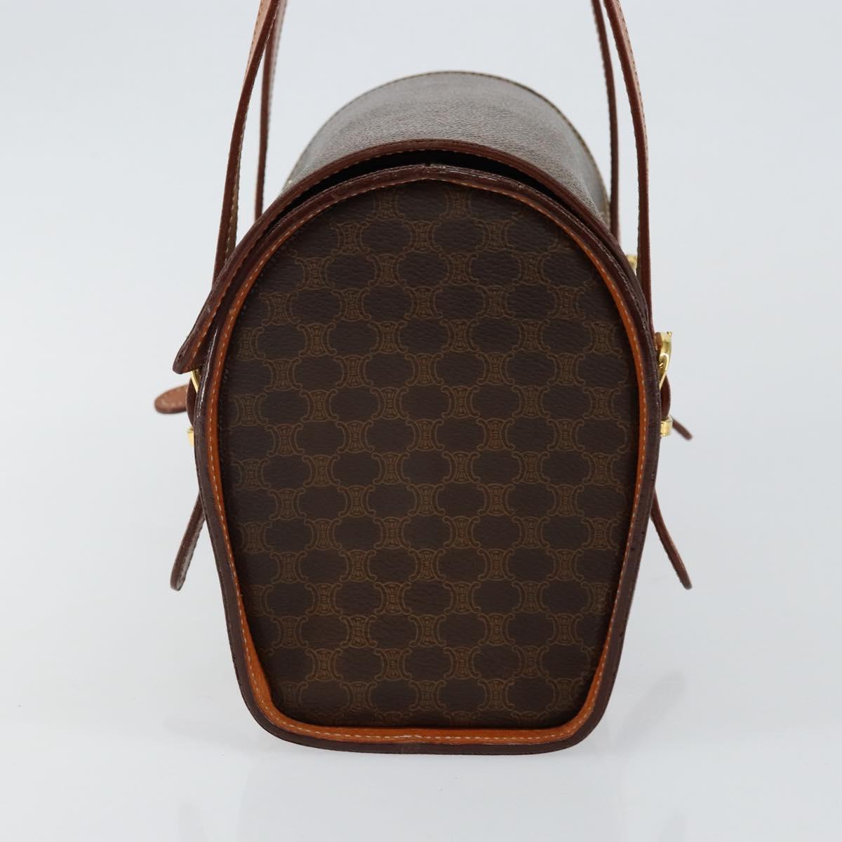 CELINE Macadam Canvas Hand Bag PVC Leather Brown Gold Auth gh783