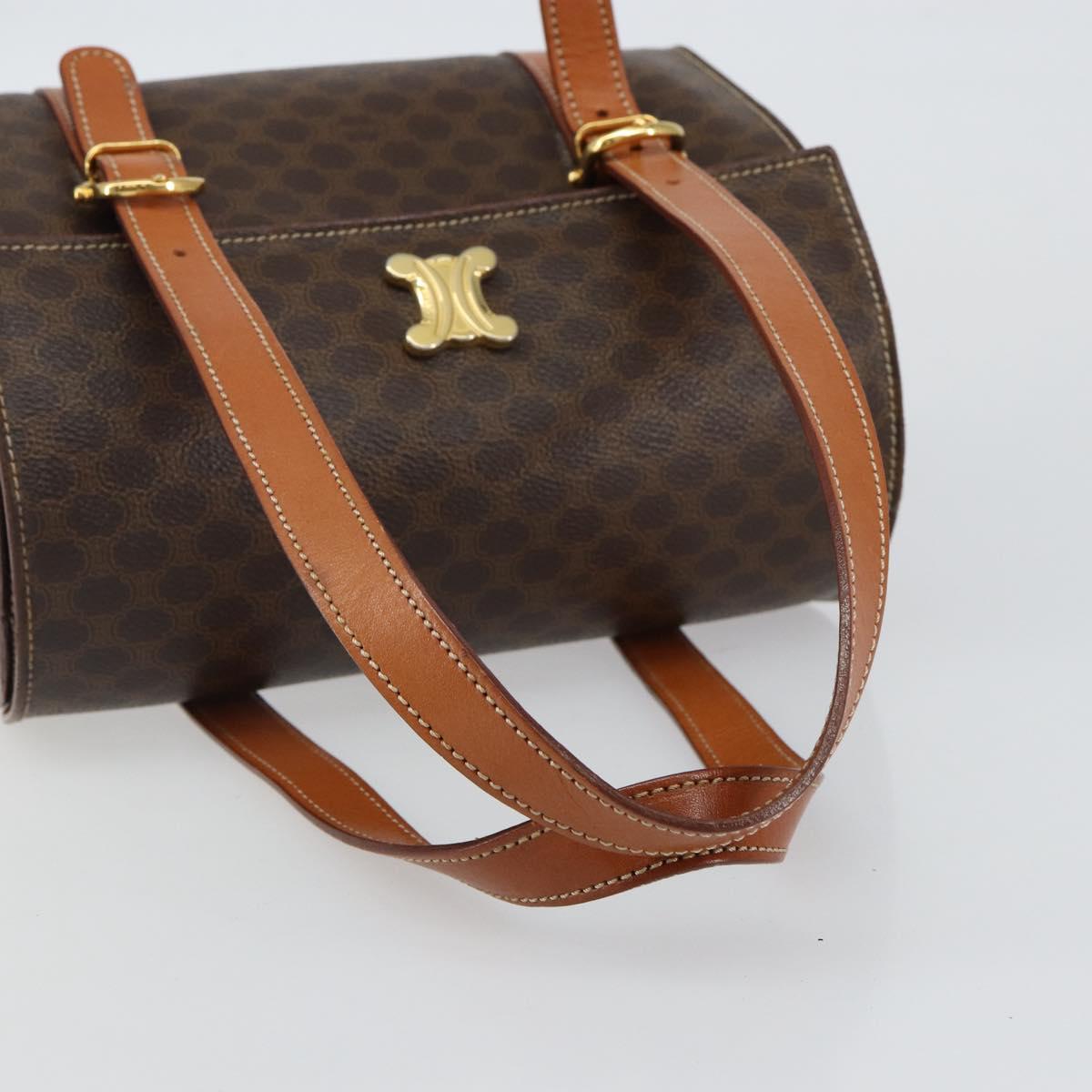 CELINE Macadam Canvas Hand Bag PVC Leather Brown Gold Auth gh783