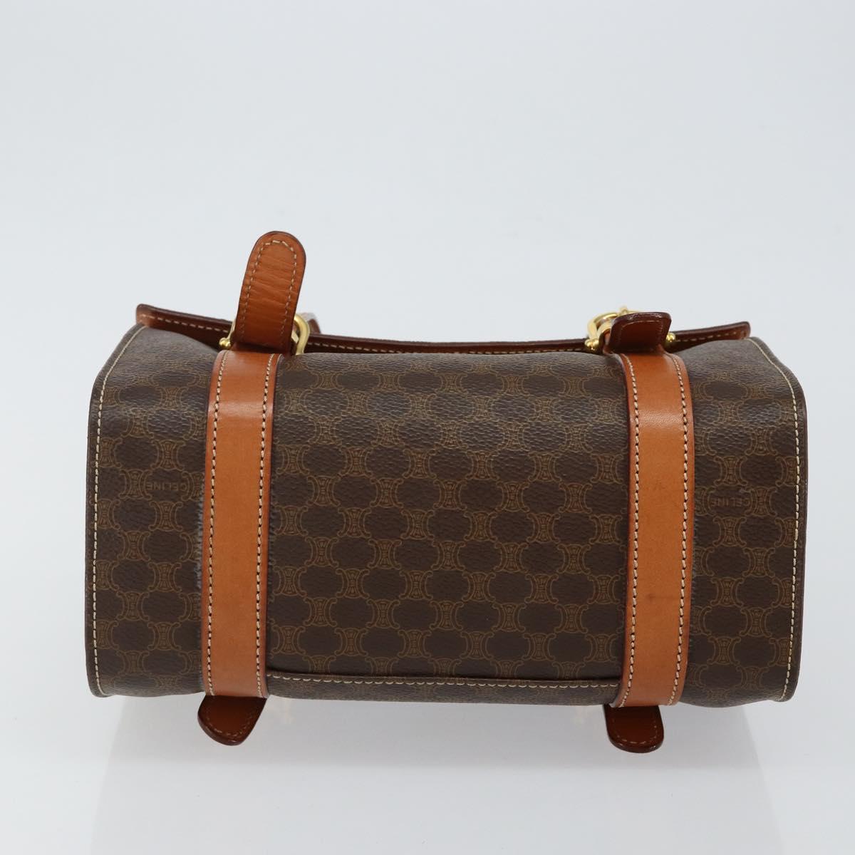 CELINE Macadam Canvas Hand Bag PVC Leather Brown Gold Auth gh783