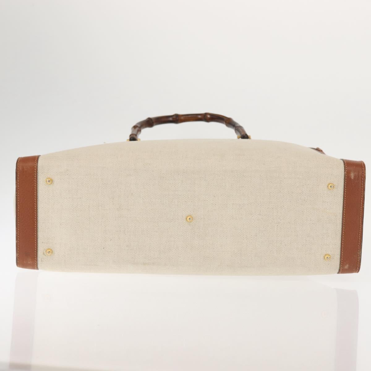 GUCCI Bamboo Tote Bag Canvas Beige Gold Auth gh786