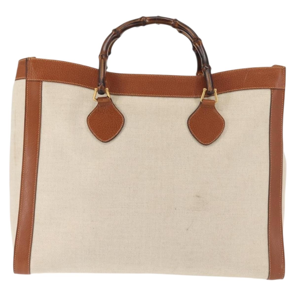 GUCCI Bamboo Tote Bag Canvas Beige Gold Auth gh786