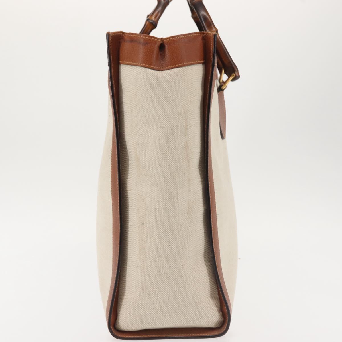 GUCCI Bamboo Tote Bag Canvas Beige Gold Auth gh786