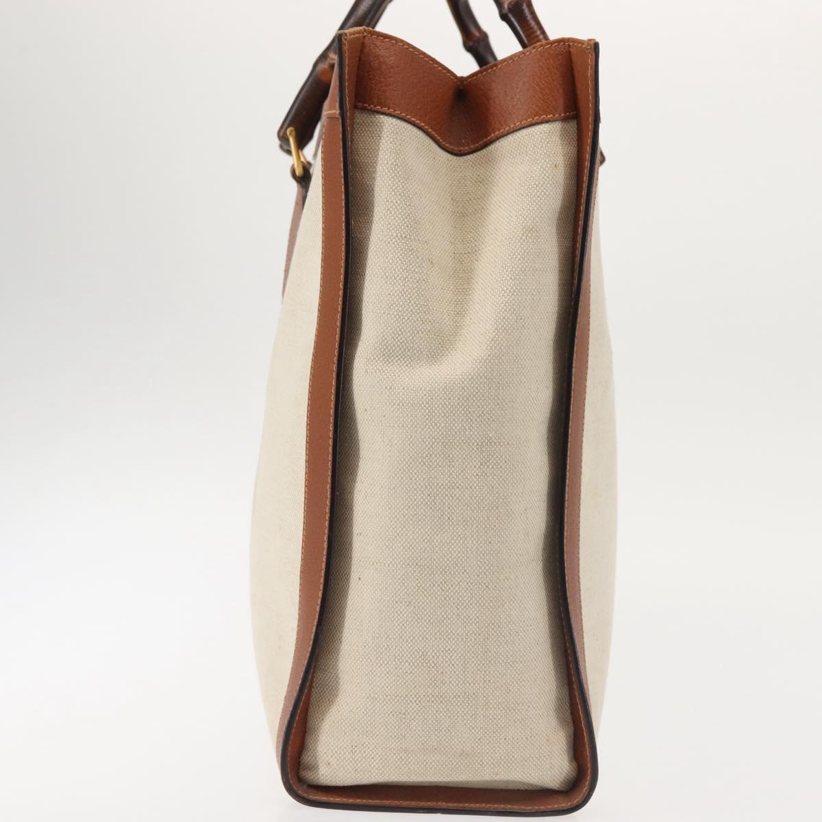 GUCCI Bamboo Tote Bag Canvas Beige Gold Auth gh786