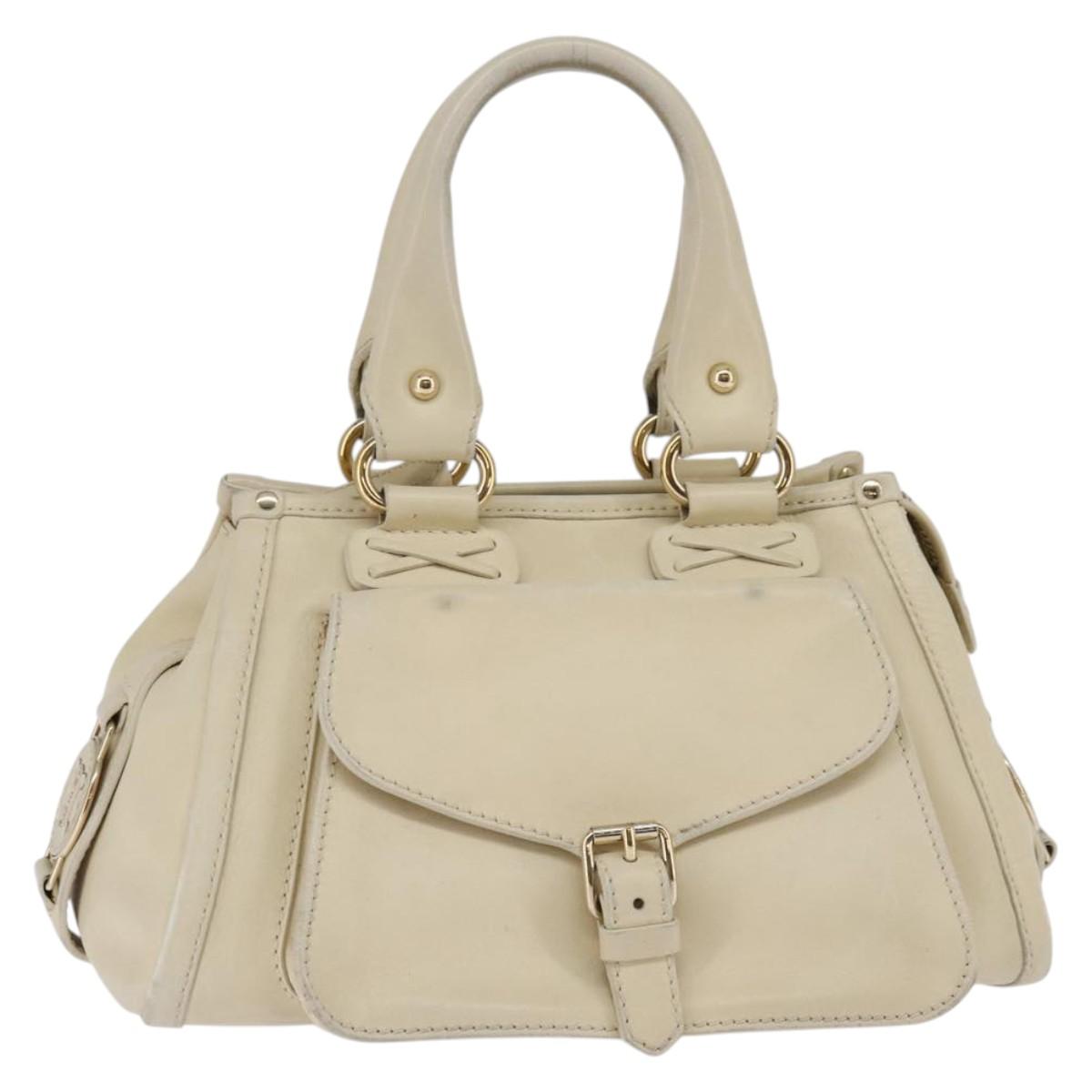 CELINE Triomphe Hand Bag Leather Beige Gold Auth gh799