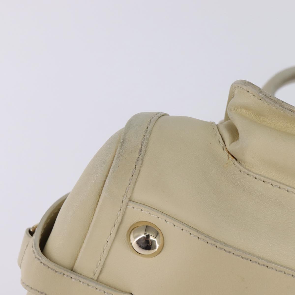 CELINE Triomphe Hand Bag Leather Beige Gold Auth gh799