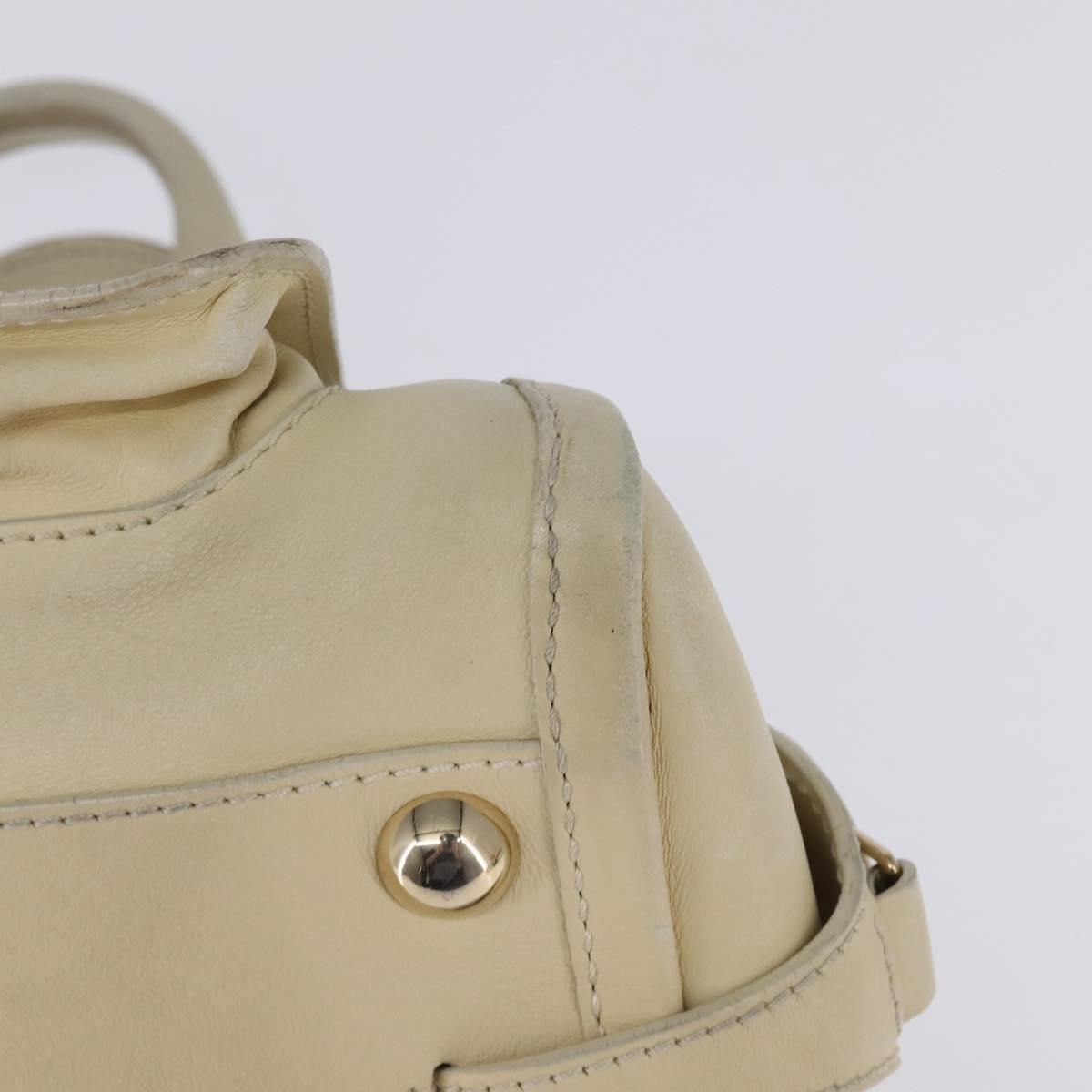 CELINE Triomphe Hand Bag Leather Beige Gold Auth gh799