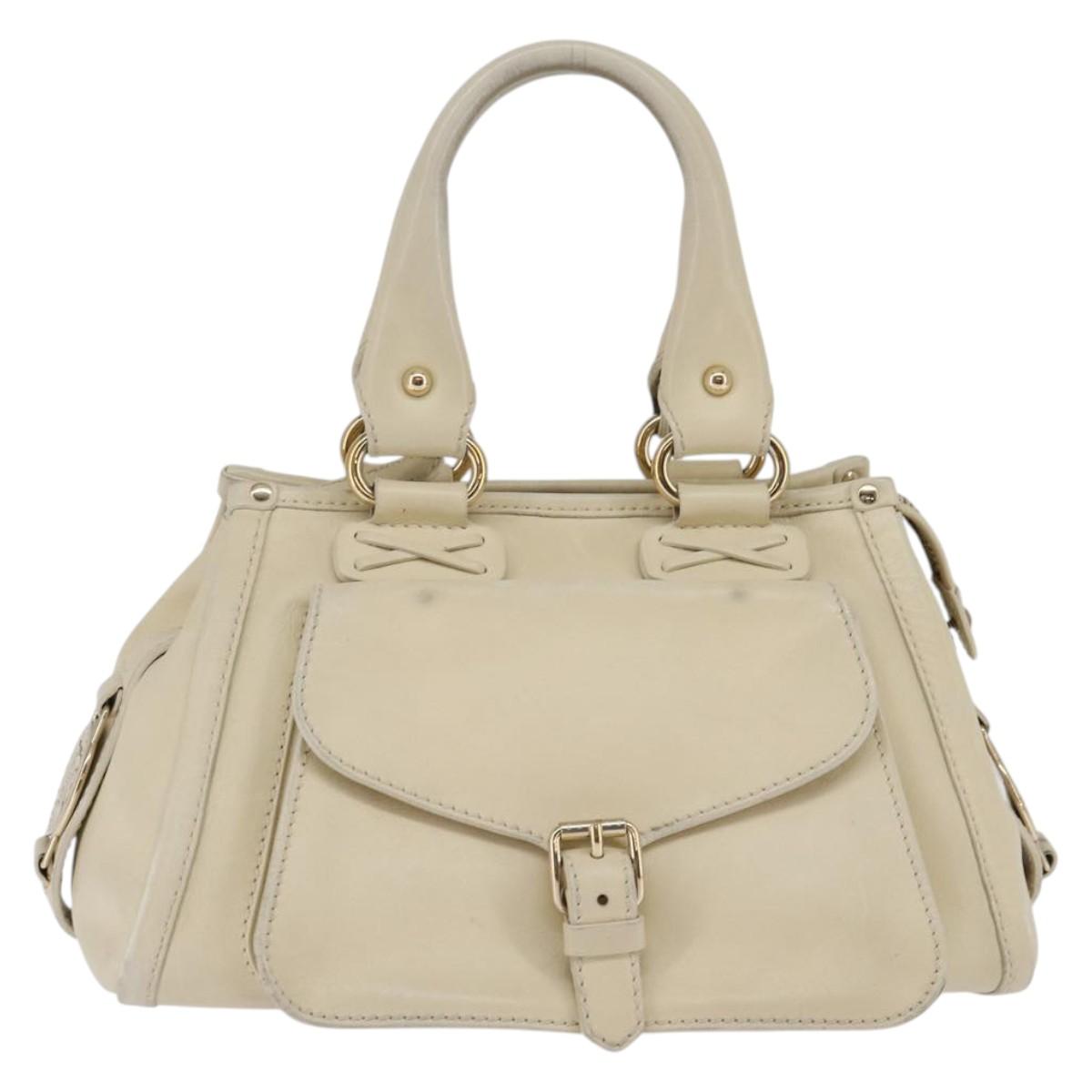 CELINE Triomphe Hand Bag Leather Beige Gold Auth gh799