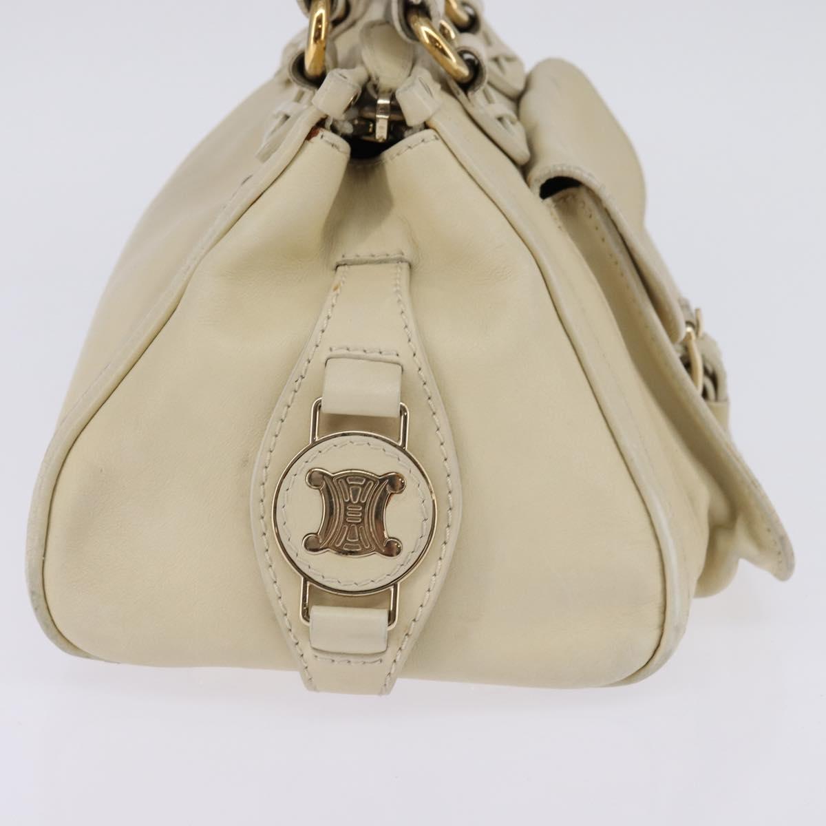 CELINE Triomphe Hand Bag Leather Beige Gold Auth gh799