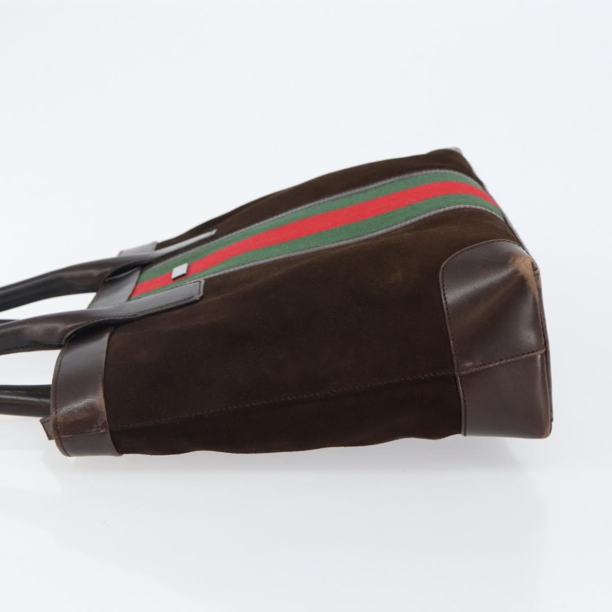GUCCI Web Sherry Line Tote Bag Suede Leather Brown Red Green 33890 Auth gh807