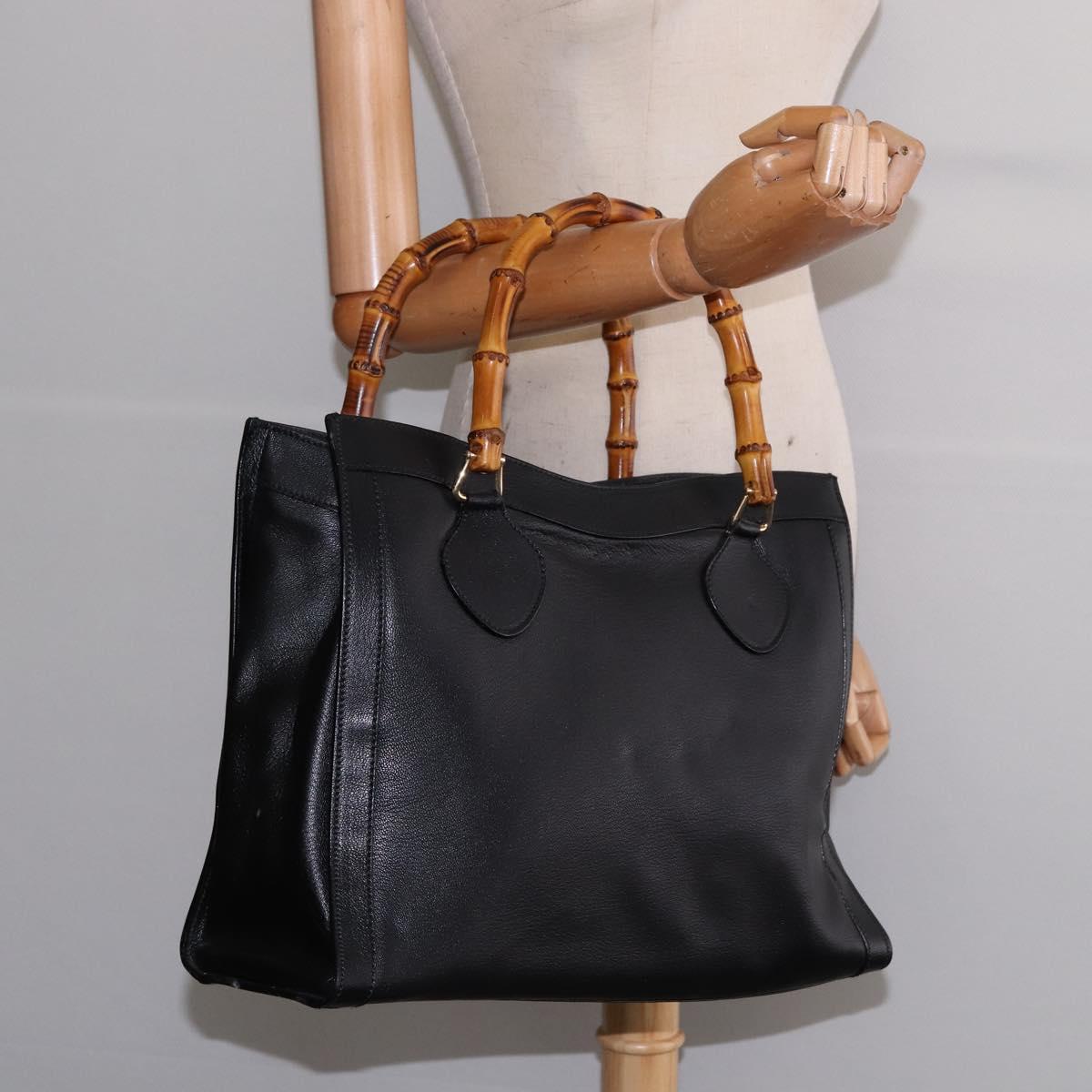 GUCCI Bamboo Hand Bag Leather Outlet Gold Black 002 8260 Auth gh808