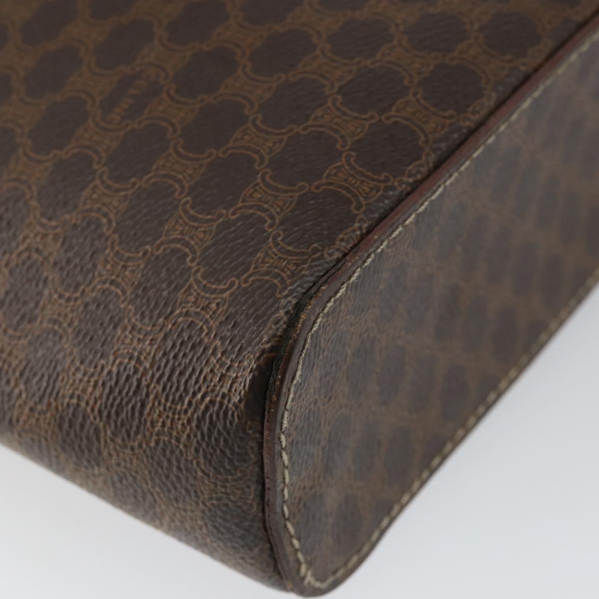 CELINE Macadam Canvas Vanity Pouch PVC Leather Brown Gold Auth gh813