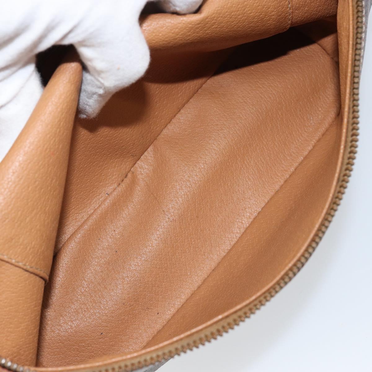 CELINE Macadam Canvas Vanity Pouch PVC Leather Brown Gold Auth gh813