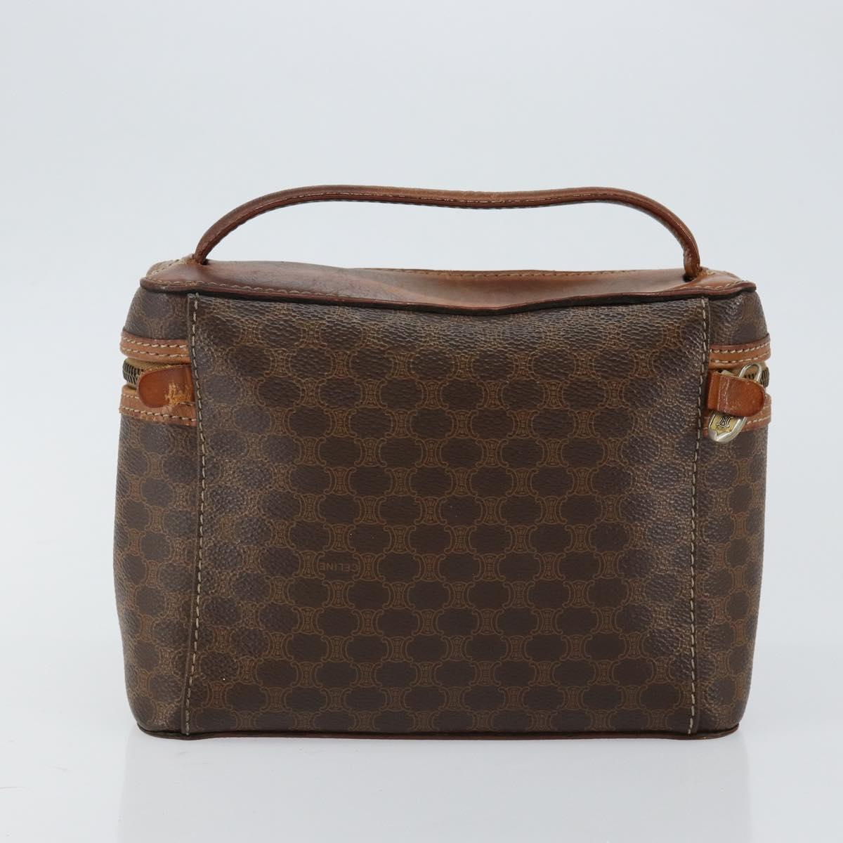CELINE Macadam Canvas Vanity Pouch PVC Leather Brown Gold Auth gh813