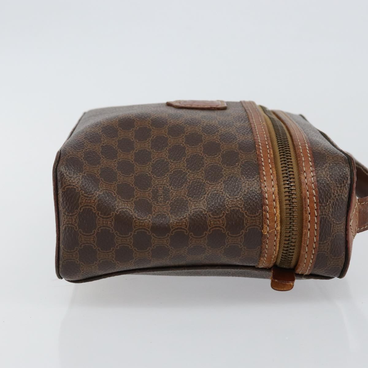 CELINE Macadam Canvas Vanity Pouch PVC Leather Brown Gold Auth gh813