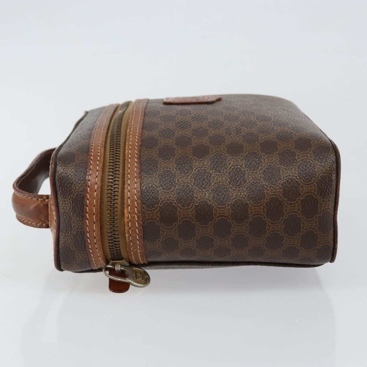 CELINE Macadam Canvas Vanity Pouch PVC Leather Brown Gold Auth gh813