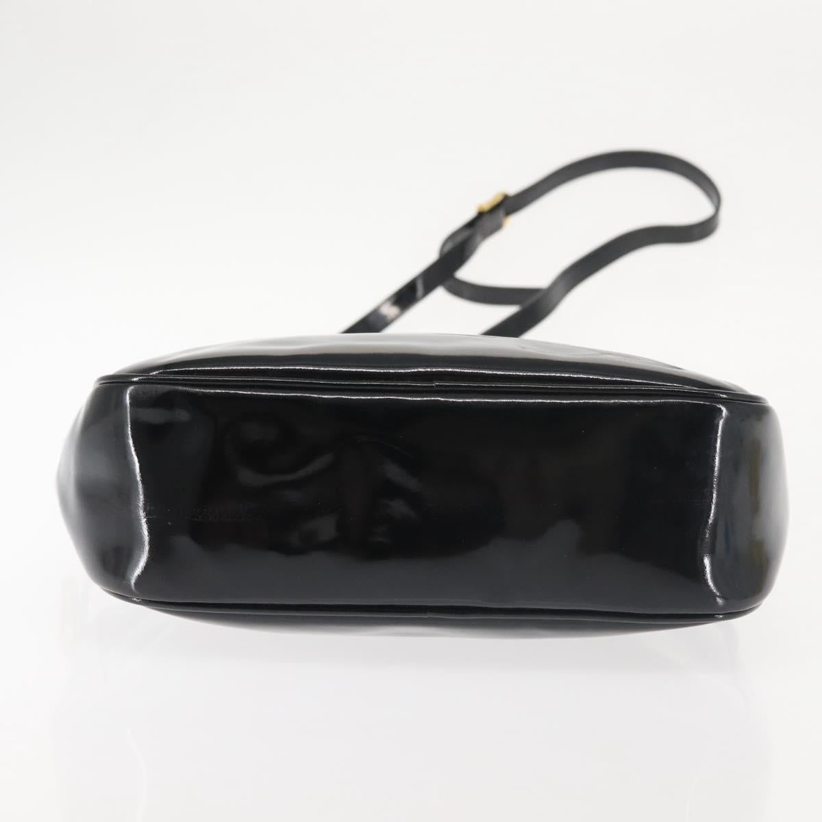 Salvatore Ferragamo Vala Shoulder Bag Enamel Black Gold Auth gh815