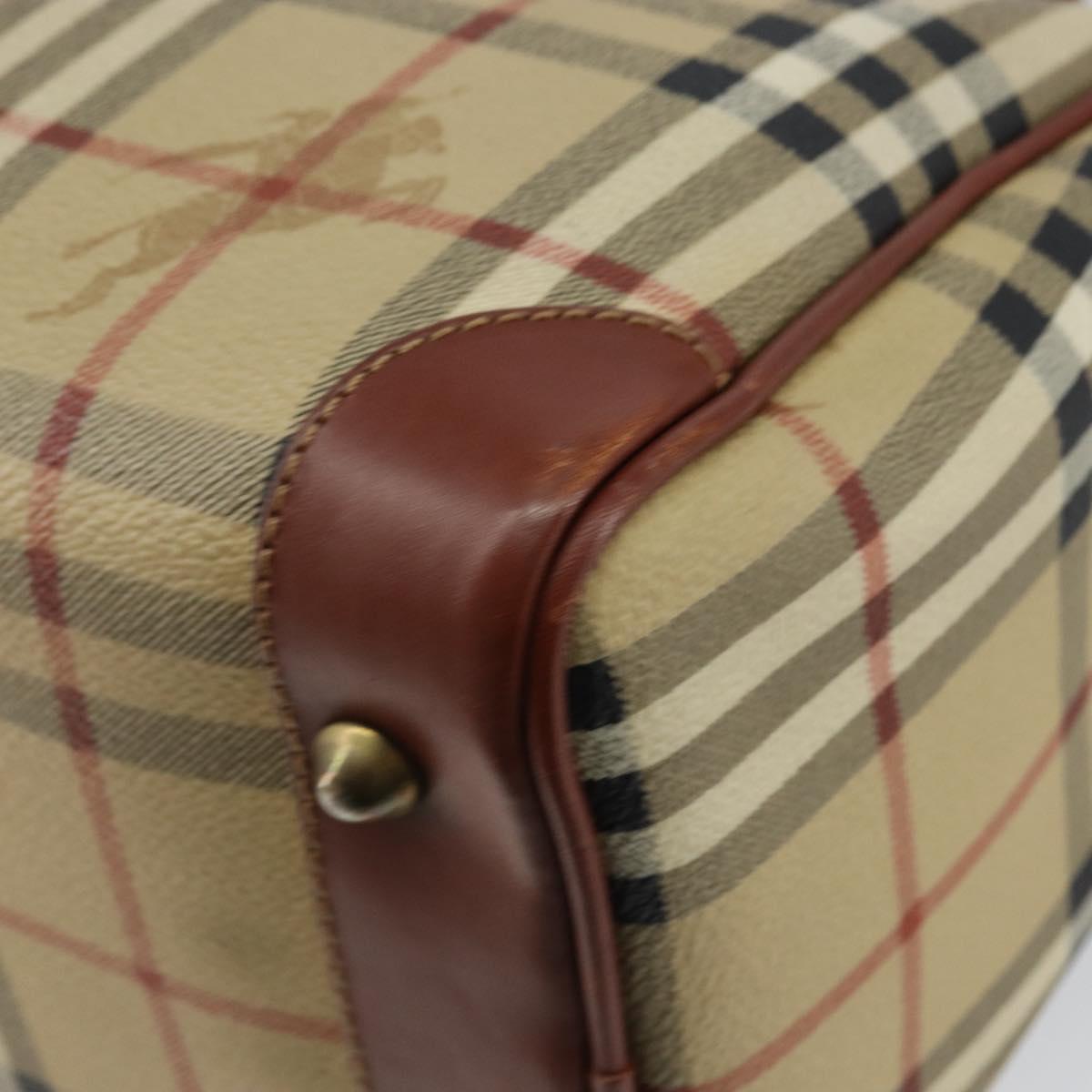 Burberrys Nova Check Boston Bag PVC Beige Gold Auth gh829