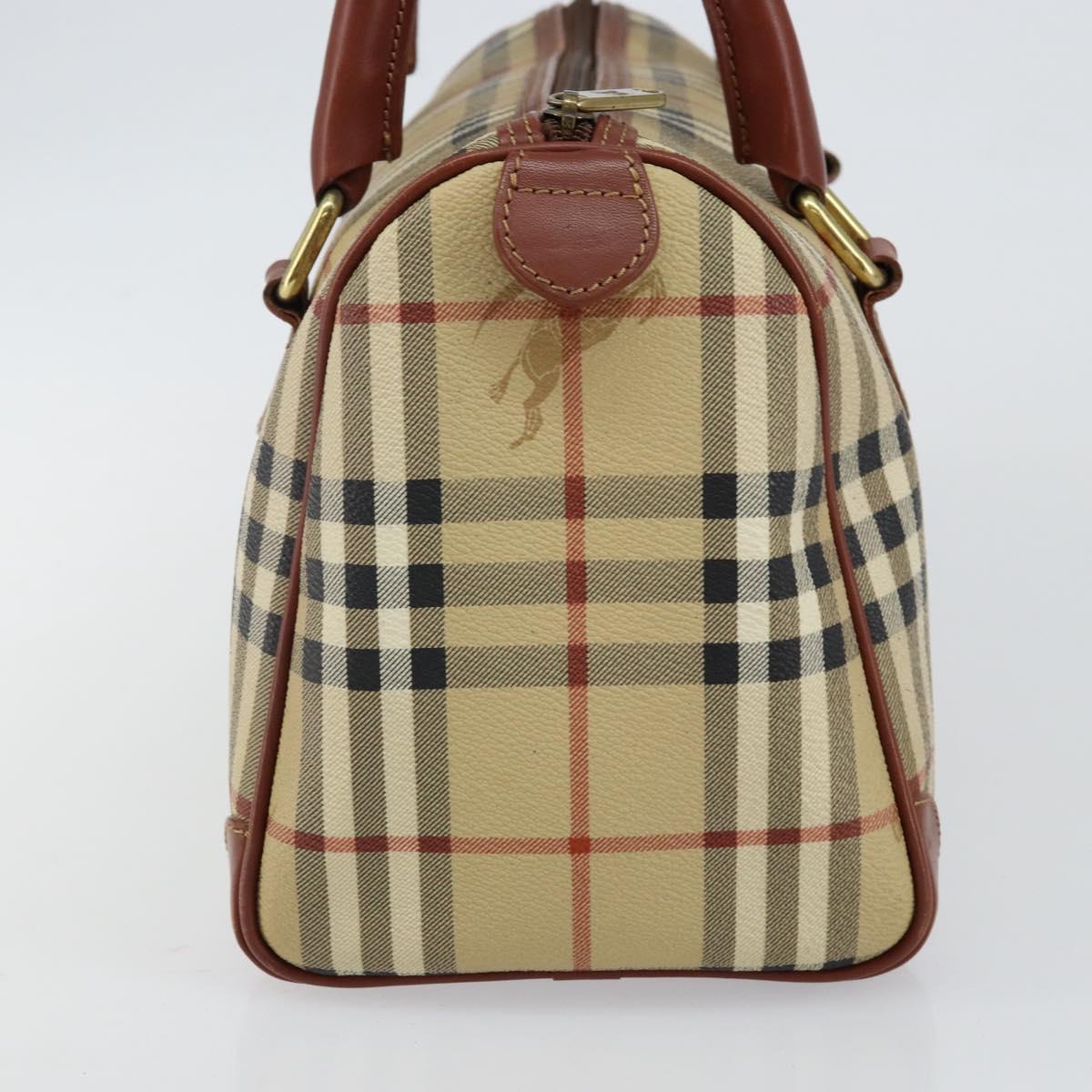 Burberrys Nova Check Boston Bag PVC Beige Gold Auth gh829