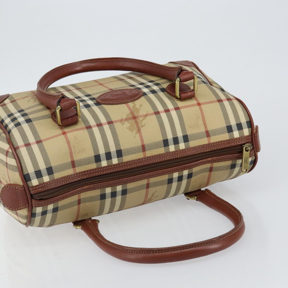 Burberrys Nova Check Boston Bag PVC Beige Gold Auth gh829
