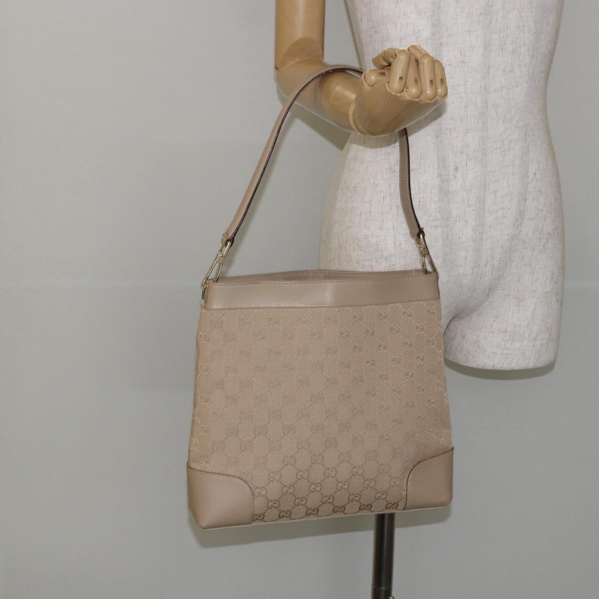 GUCCI GG Canvas Shoulder Bag Beige Gold 33900 Auth gh831