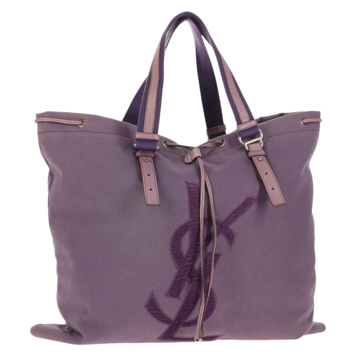 SAINT LAURENT Kahala Tote Bag Canvas Purple Silver 121627 Auth gh833